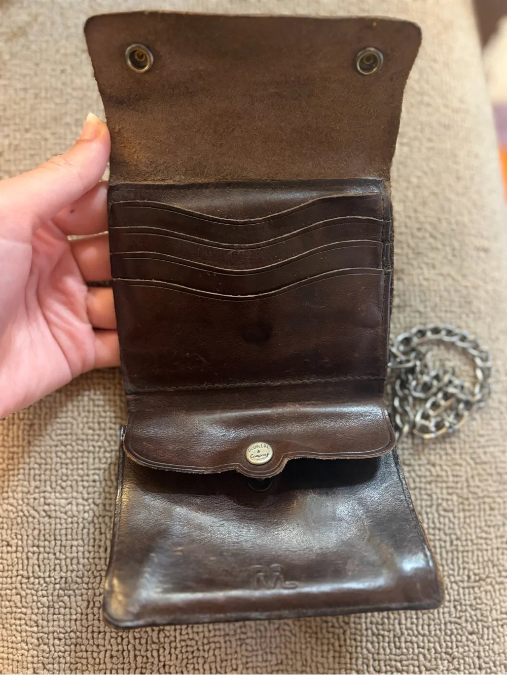 Double RL Ralph Lauren Vintage Brown Leather Men’s Wallet with Chain
